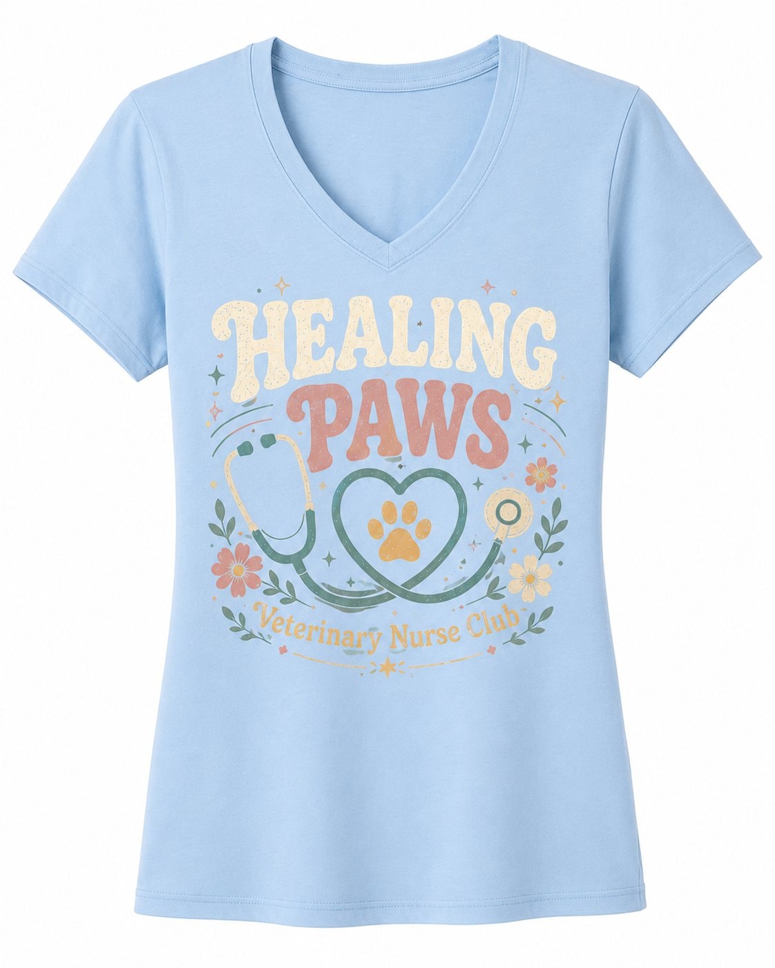 Healing Paws Veterinary Nurse Women's V-Neck T-Shirt-Light Blue-3