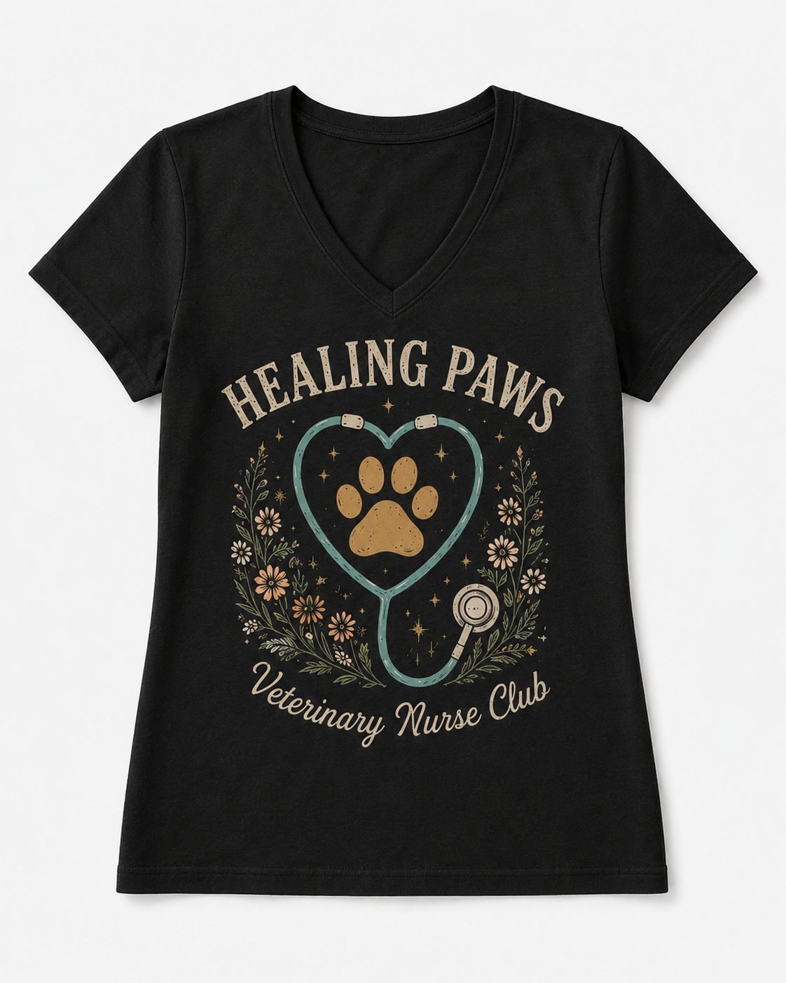 Healing Paws Veterinary Nurse Women's V-Neck T-Shirt-Black-3