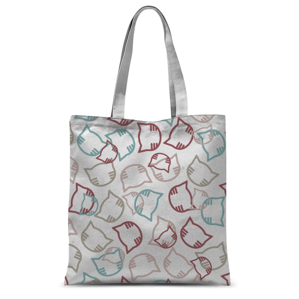 Cartoon Cat Heads White Pattern Classic Sublimation Tote Bag