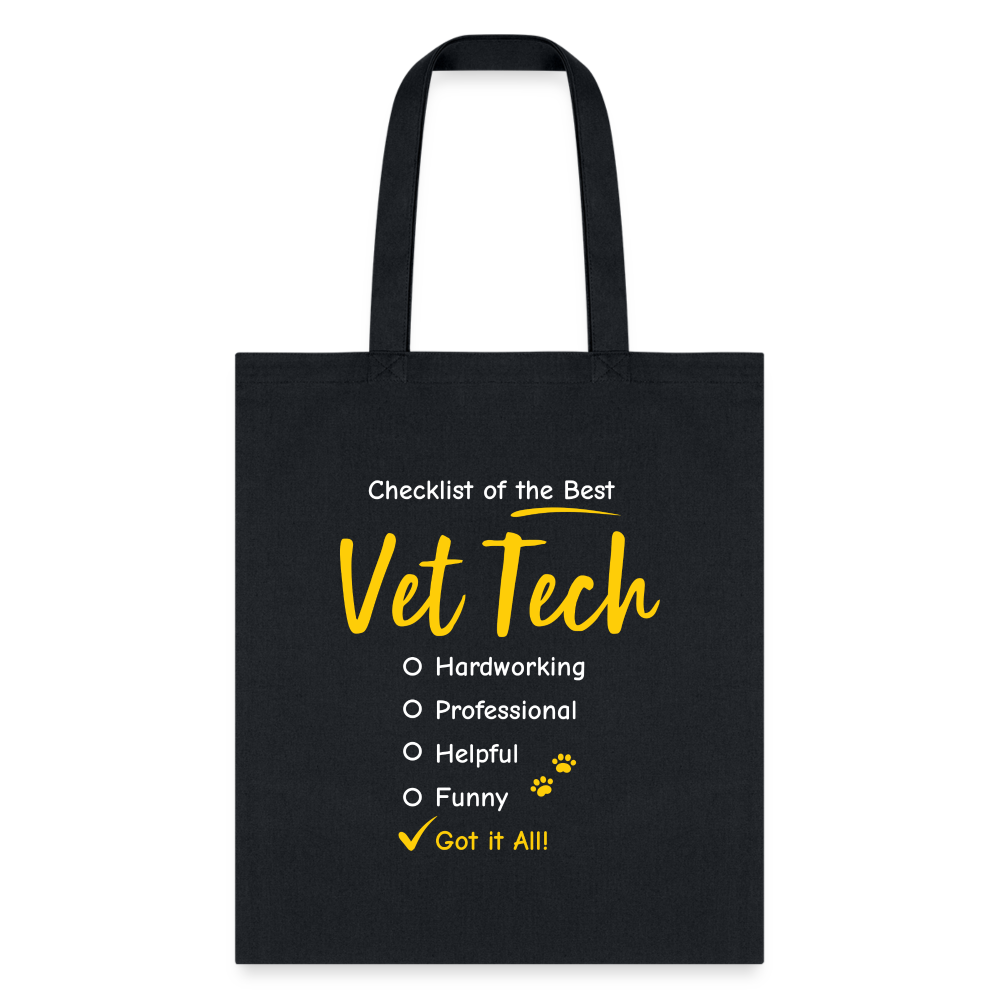 Vet Tech Tote Bag with Checklist Design - Durable Canvas Shoulder Bag